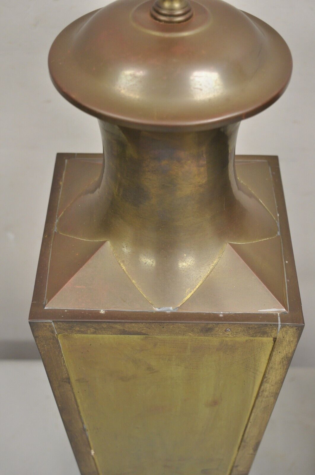 Chinoiserie Patinated Brass Square Jardiniere Table Lamp by Wildwood - a Pair