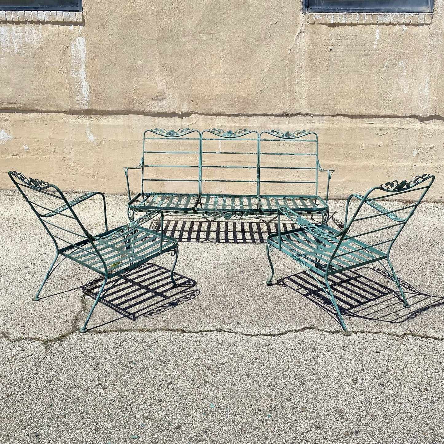 Vintage Woodard Wrought Iron Patio 3 Seat Sofa and Pair Lounge Chairs - 3 Pcs