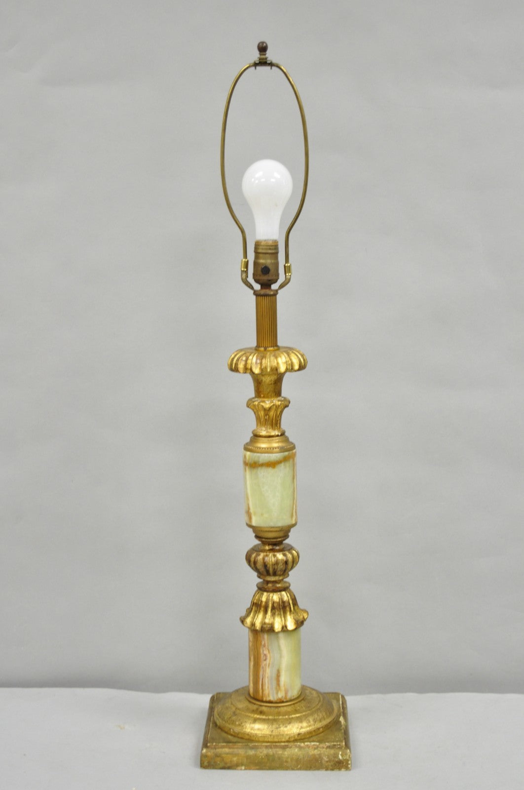 Vintage Italian Hollywood Regency Carved Gold Giltwood & Marble Table Lamp
