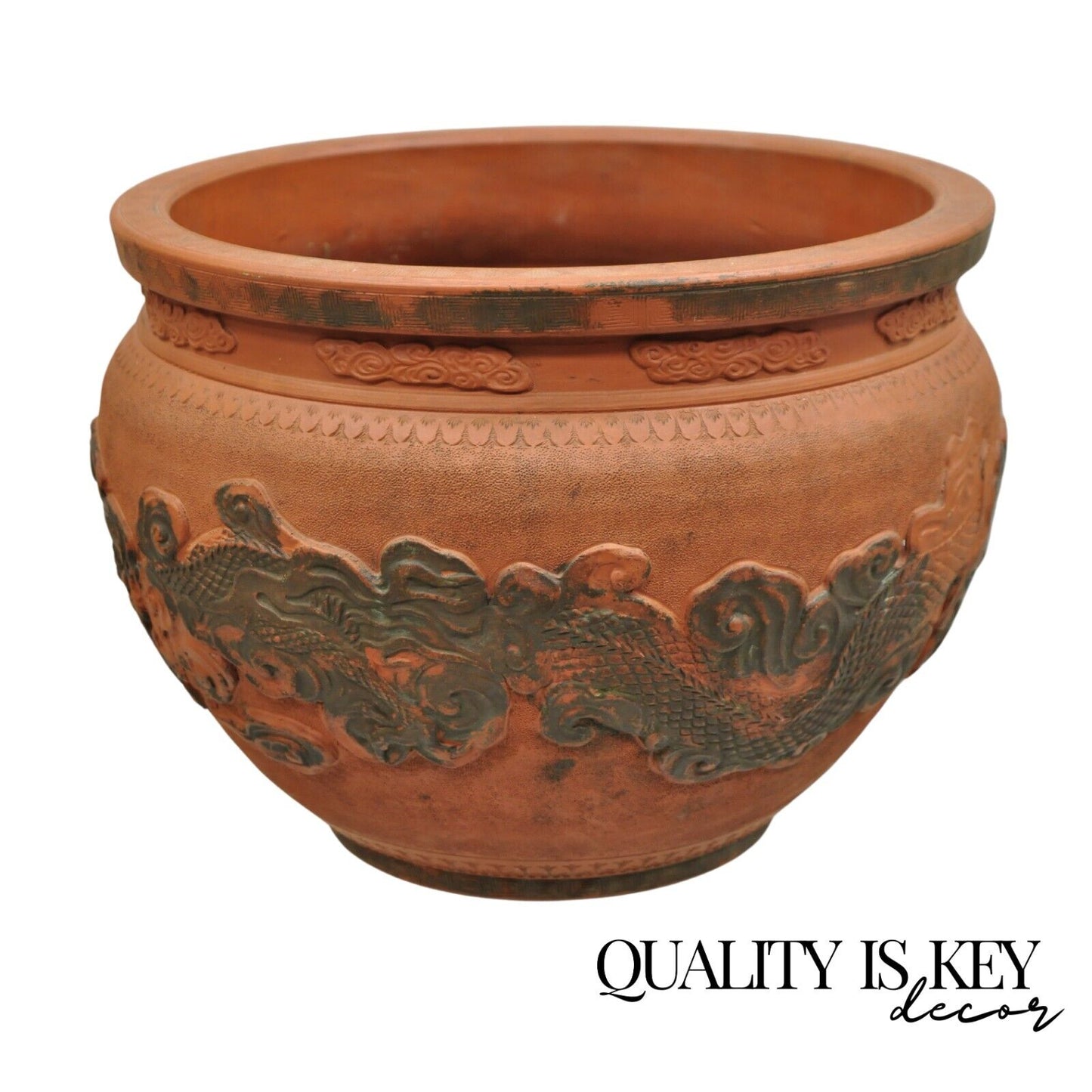 Vintage Japanese Tokoname Ware Dragon Jardiniere Terracotta Cachepot Vase