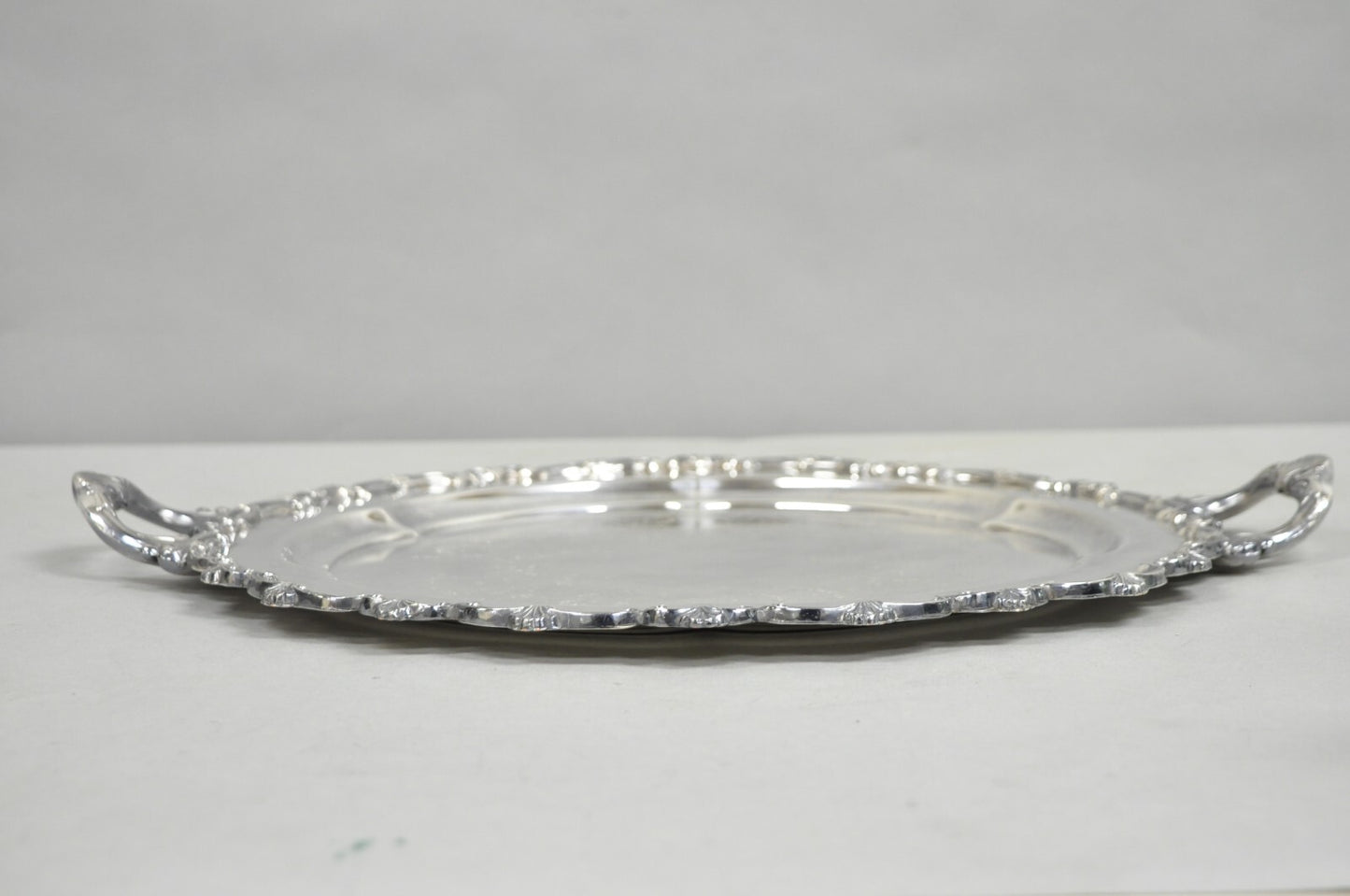 Vintage English Victorian Silver Plated Round Serving Platter Bar Tray w Handles