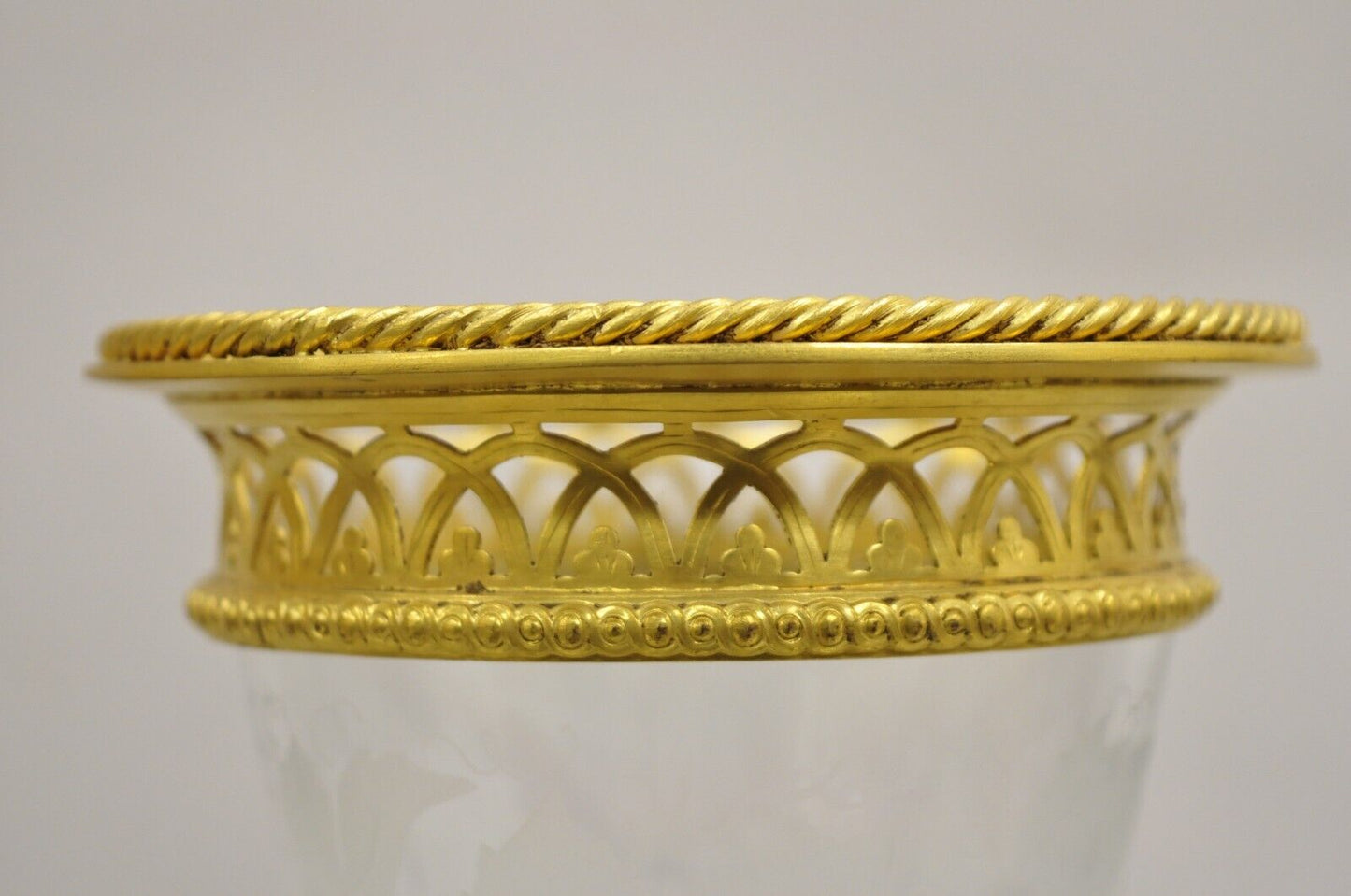 Antique French Louis XV Style Gold Gilt Bronze Crystal Glass Stem Goblet - Pair