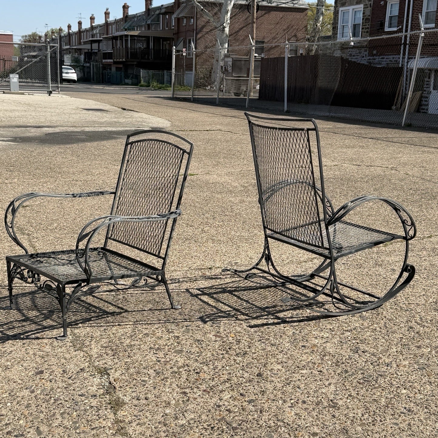 Vintage Salterini Art Nouveau Wrought Iron Garden Patio Sofa Chair Set - 3 Pcs