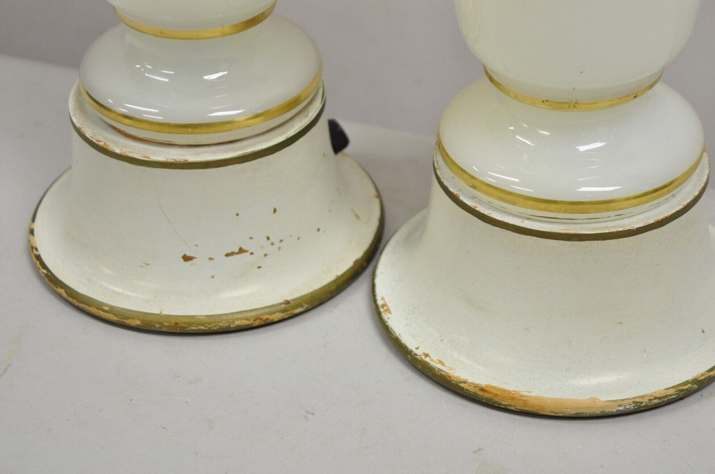Vintage French Neoclassical Style Opaline Vaseline Glass Table Lamps - A Pair