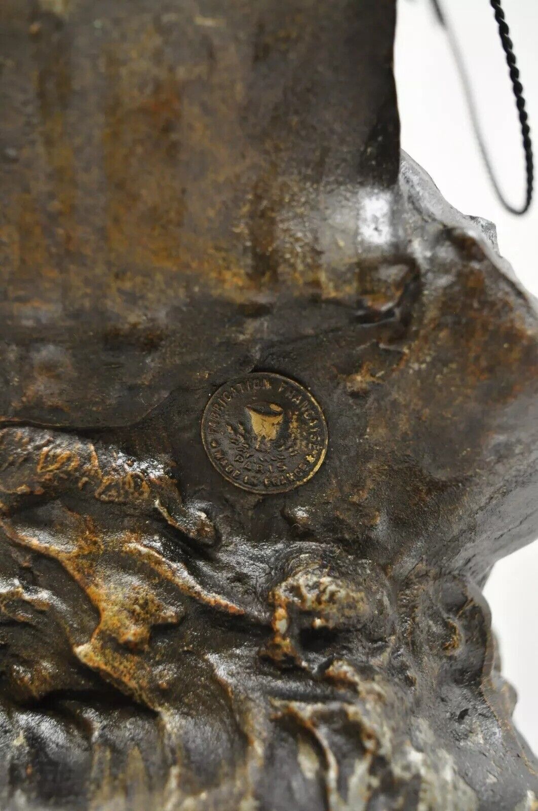 Antique French Spelter Metal Sailor Watchman on Ship Wooden Base, Made in France