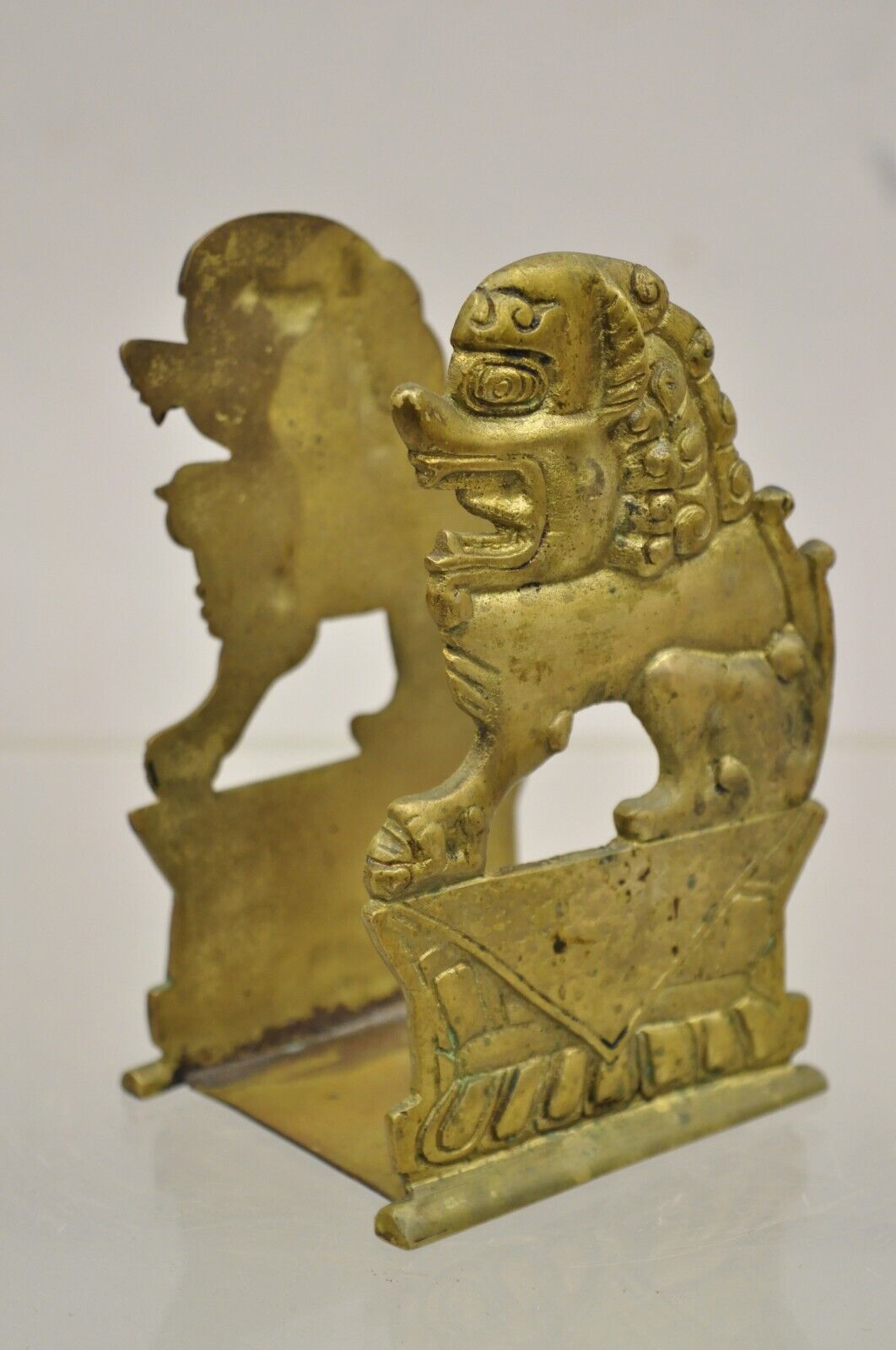 Vintage Chinese Foo Dog Solid Brass Figural Bookend