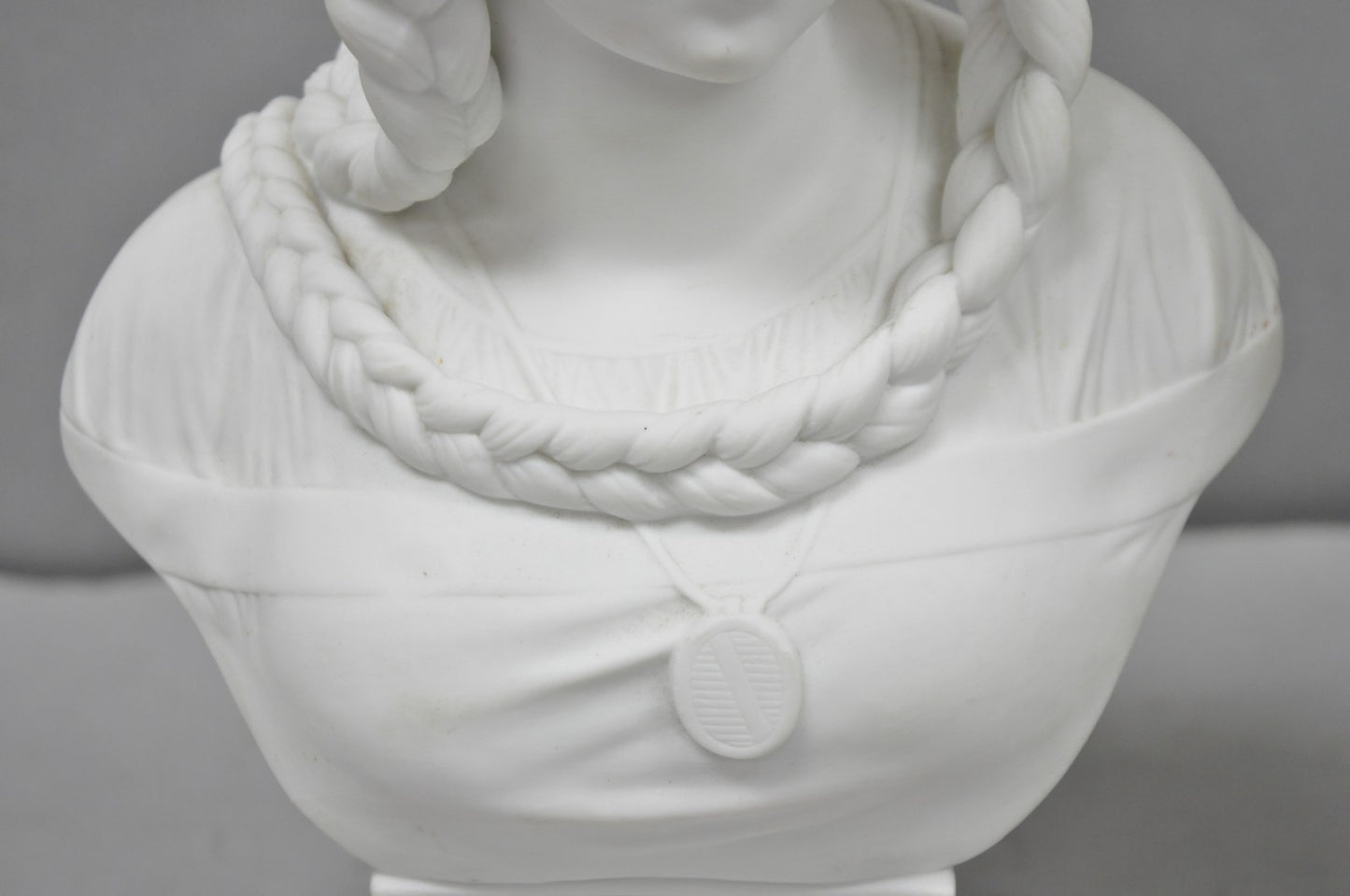 Antique French Classical Parian Porcelain 13" Goddess Female Maiden Bust - Pair