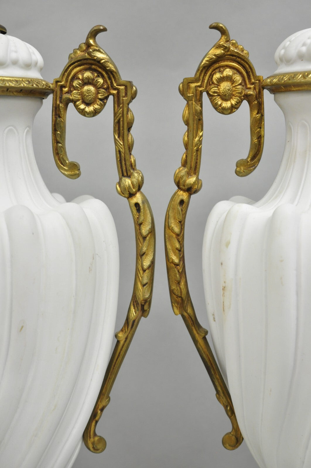 Antique French Louis XVI Style Gilt Bronze Porcelain Urn Table Lamps - a Pair