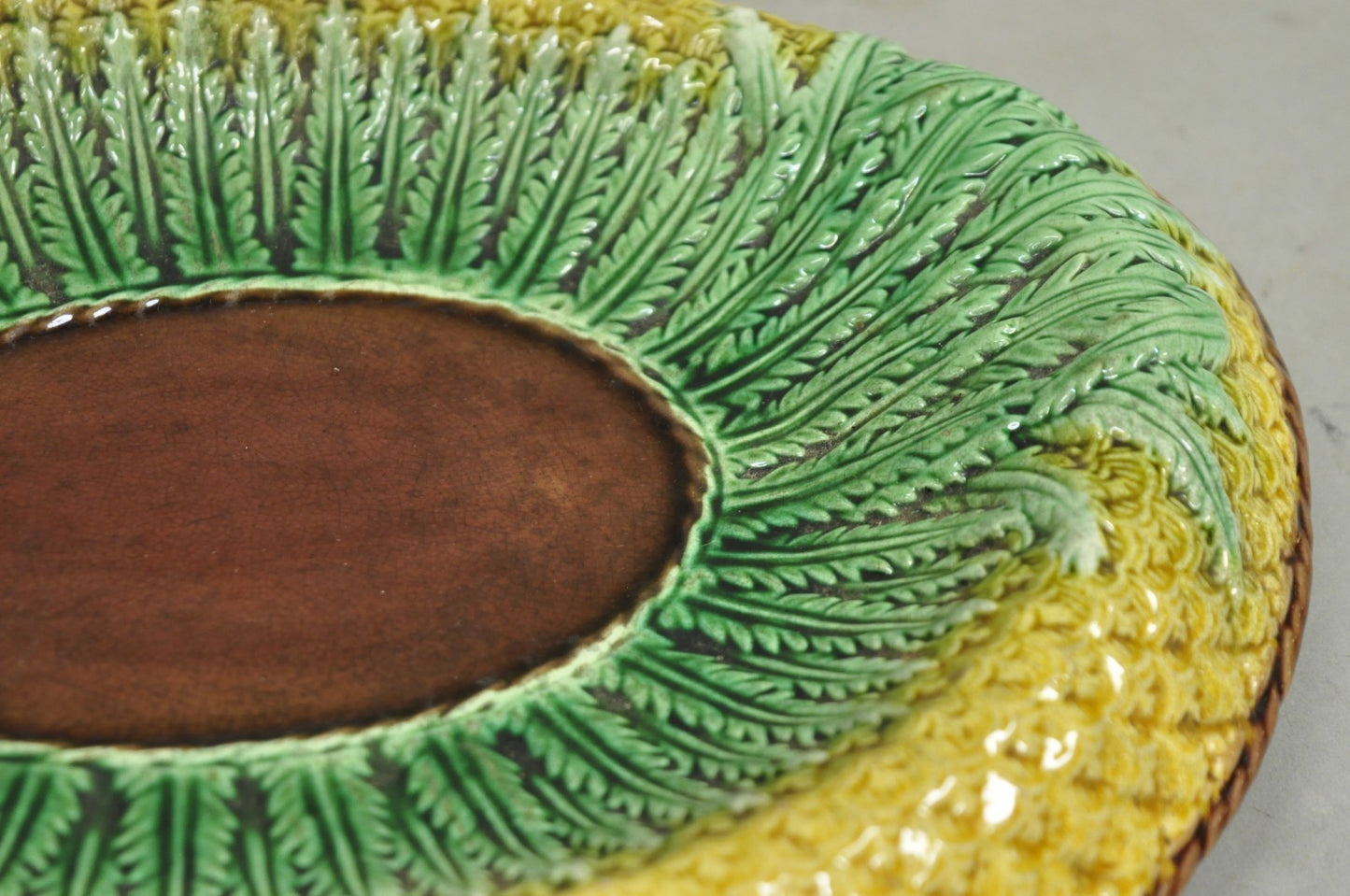 Antique Majolica Wheat Pineapple Glazed Ceramic Pottery Bread Platter Plate Dish
