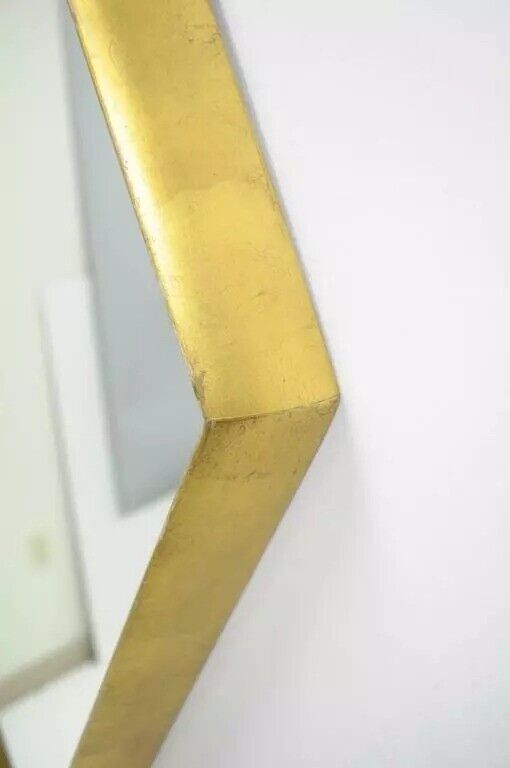 Hollywood Regency Diamond Shaped Deep Wood Frame Gold Leaf Wall Mirrors - Pair
