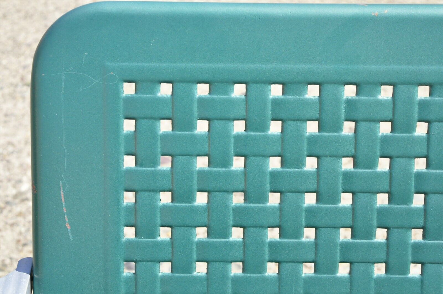 Vintage Green Metal Aluminum Basket Weave Patio Porch Outdoor Arm Chair