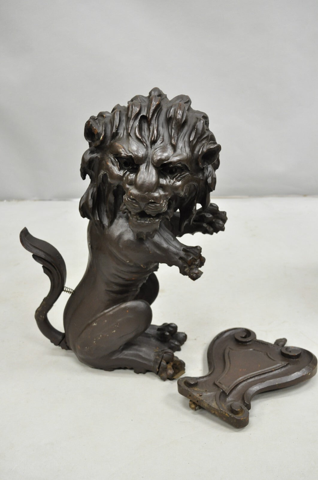 Antique Renaissance Revival Carved Oak Wood 20" Lion Architectural Elements Pair