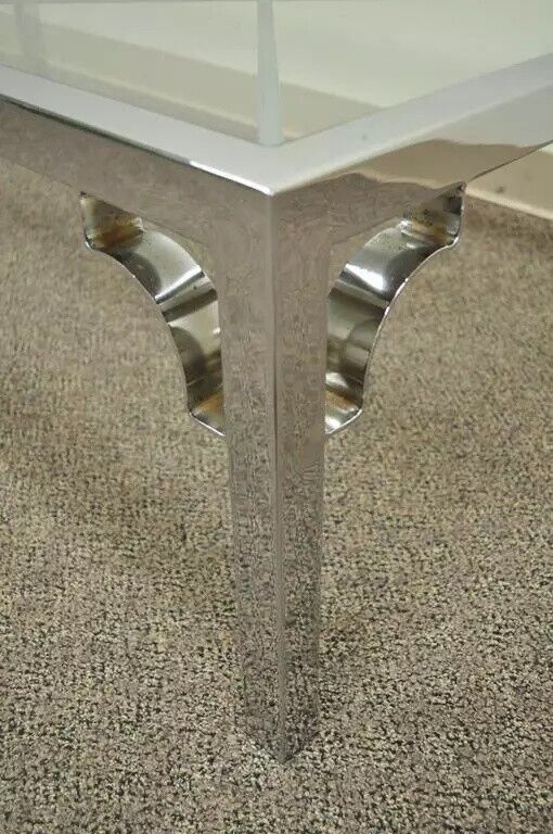 Mid Century Modern Chrome X-Frame Glass Top Hollywood Regency Coffee Table