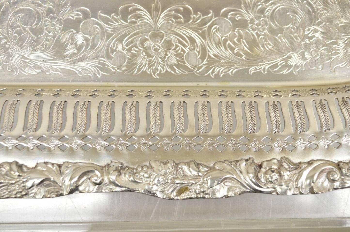 Vintage English Victorian Silver Plated Reticulated Square Serving Platter Tray
