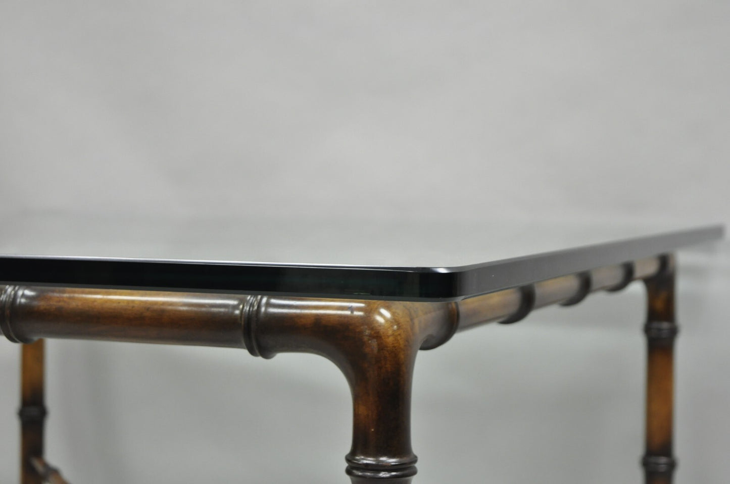 Vintage Hollywood Regency Chinese Chippendale Faux Bamboo Square Coffee Table