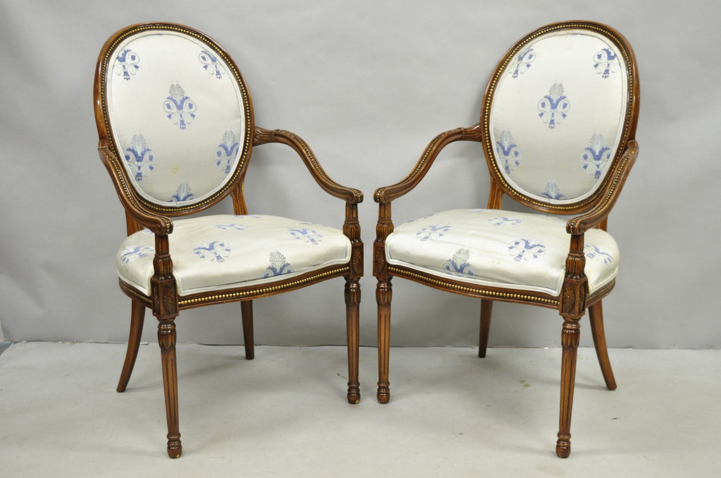 Italian Regency French Louis XVI Style Cherry Wood Oval Dining Chairs - Set of 6
