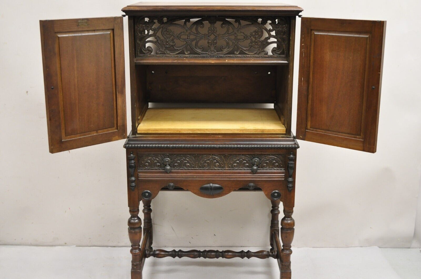 Antique William and Mary Style Walnut Small Radio Cabinet by Radio Art Cabinets