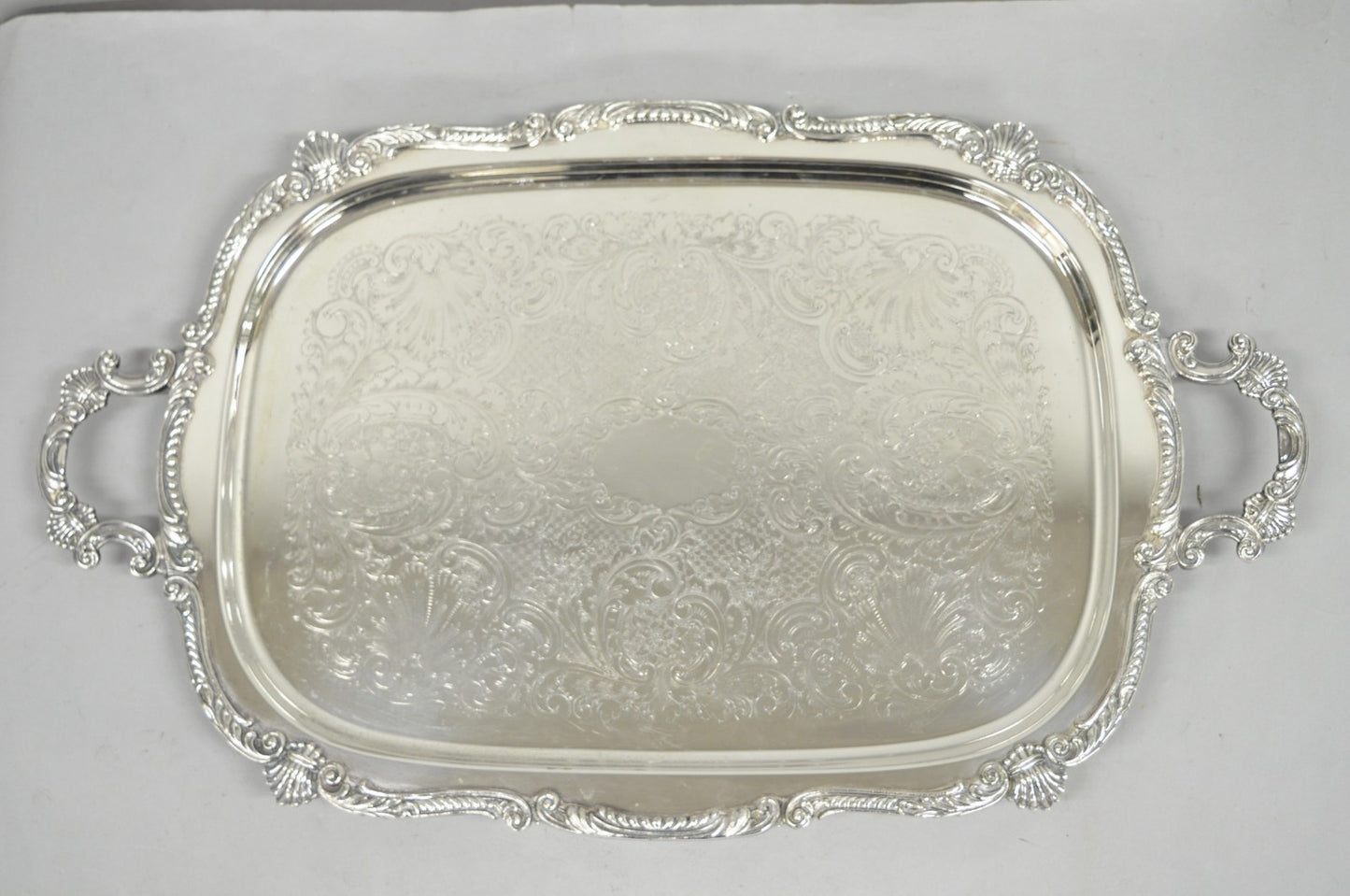 Antique English Victorian Silver Plated Ornate Twin Handle Bar Tray by BSC