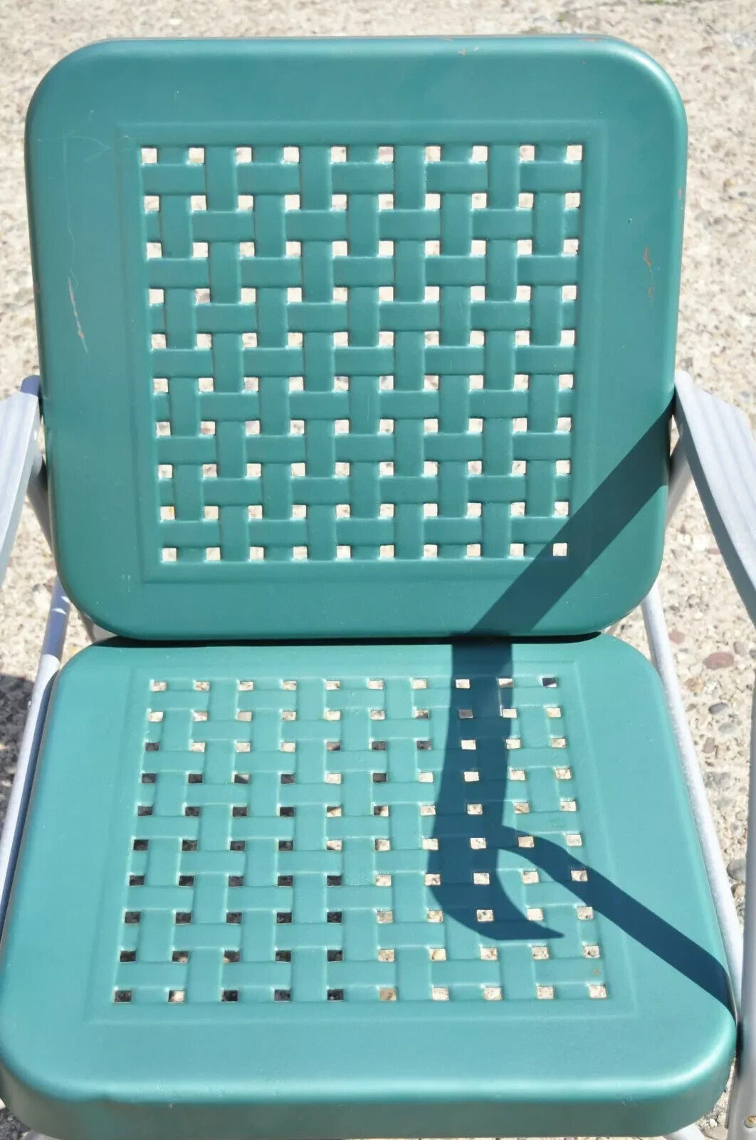 Vintage Green Metal Aluminum Basket Weave Patio Porch Outdoor Arm Chair