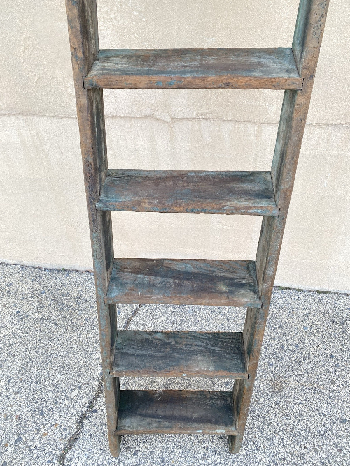 Antique French Rustic Primitive Green Distress Painted 103" Wooden Barn Ladder