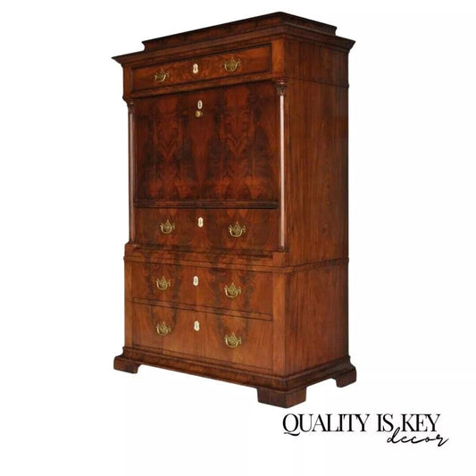 French Empire Flame Mahogany Drop Front Secretaire Abattant Secretary Desk