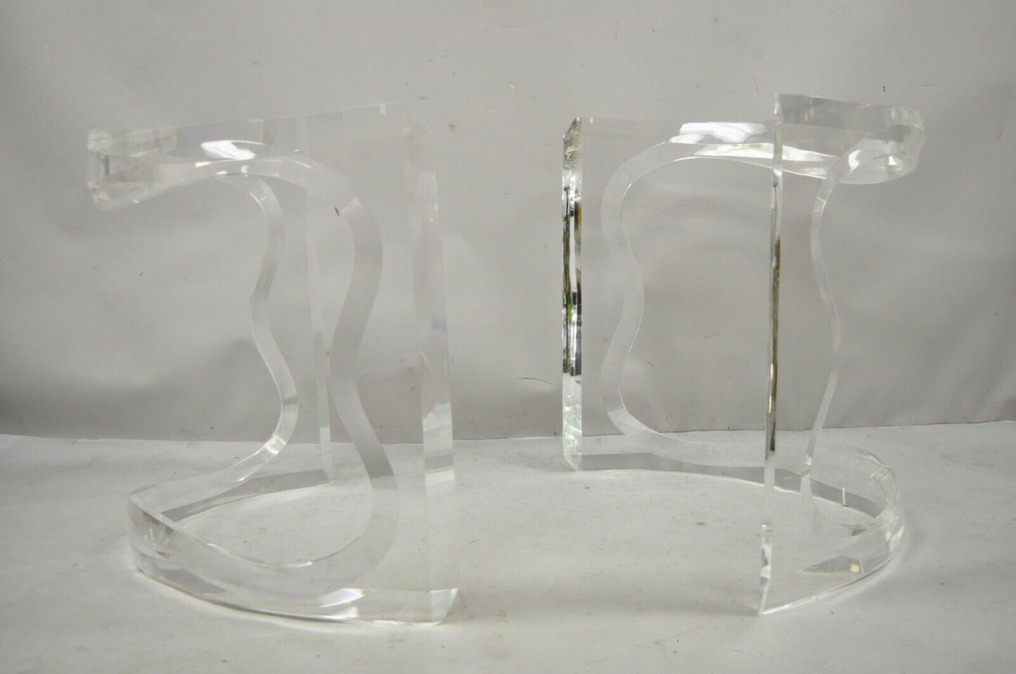 Mid Century Sculptural Lucite Double Pedestal Dining Desk Table Bases - a Pair