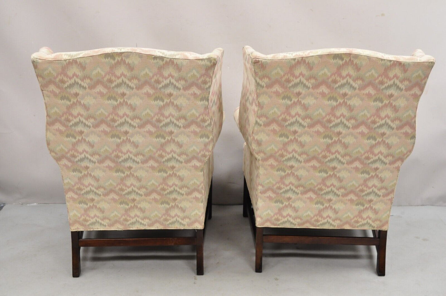 Frederick Edward Georgian Style Upholstered Wingback Lounge Arm Chairs - a Pair