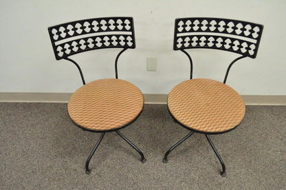 Gallo Salterini Style Mid Century Modern Wrought Iron Swivel Chairs - a Pair