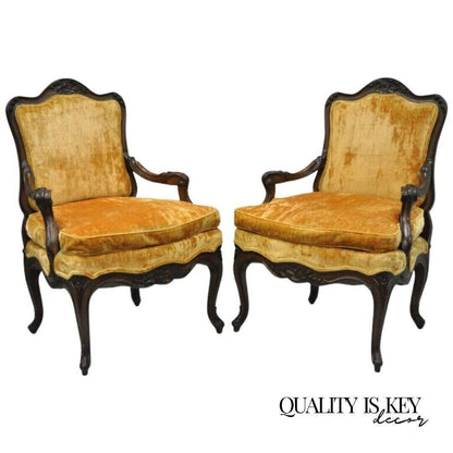 Vintage Hollywood Regency French Provincial Louis XV Style Arm Chairs - a Pair