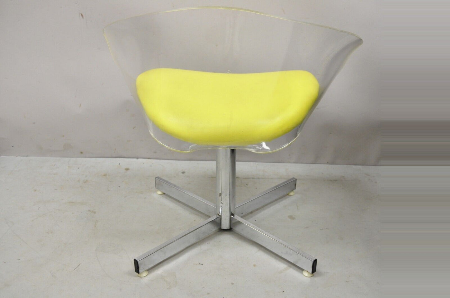 Vtg Jansko Clear Sculpted Lucite Mid Century Modern Yellow Vinyl Swivel Chair