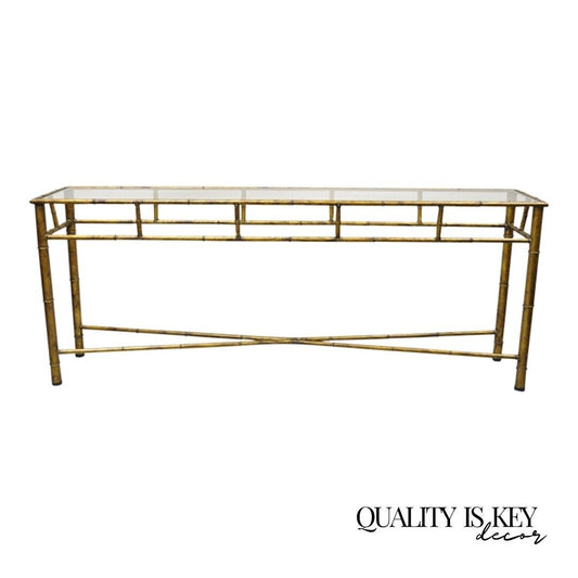 72" Long Italian Hollywood Regency Faux Bamboo Metal Lounge Console Sofa Table