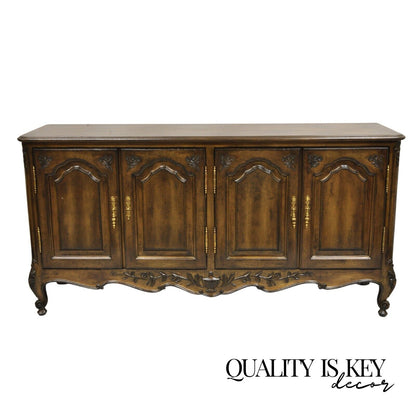 Vintage French Country Provincial Style Carved Walnut 4 Door Sideboard Credenza