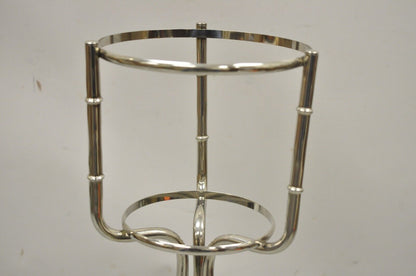 Vintage Hollywood Regency Chrome Faux Bamboo Champagne Bucket Ice Chiller Stand