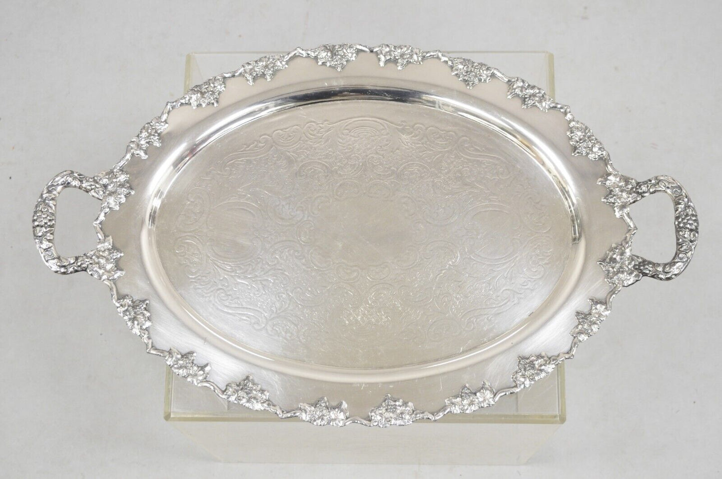 Vintage Crescent 1082 Victorian Style Silver Plated Oval Serving Platter Tray