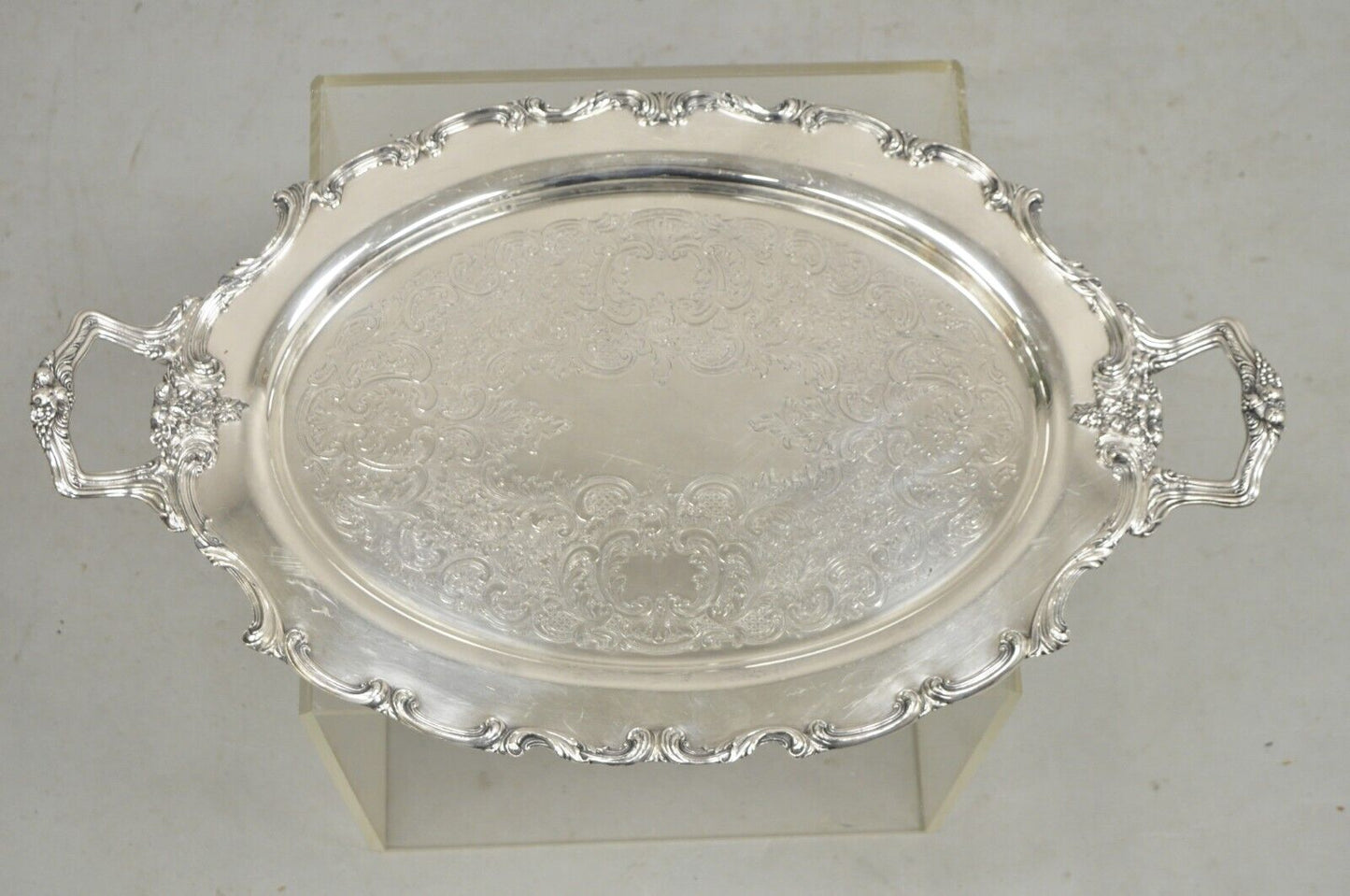 Vintage WSB English Victorian Style Oval Silver Plated Serving Platter Tray