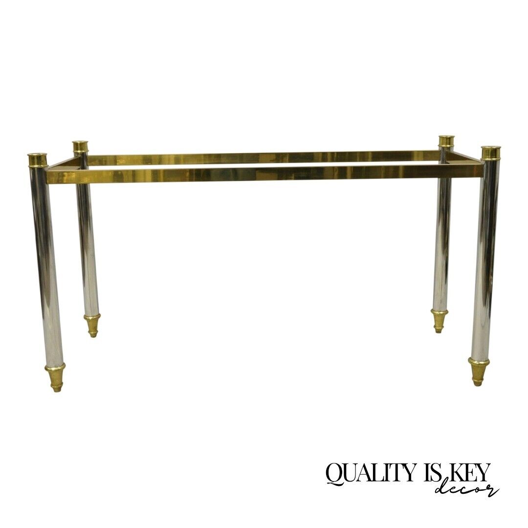 Maison Jansen Style Steel Chrome and Brass Hollywood Regency Console Table Base