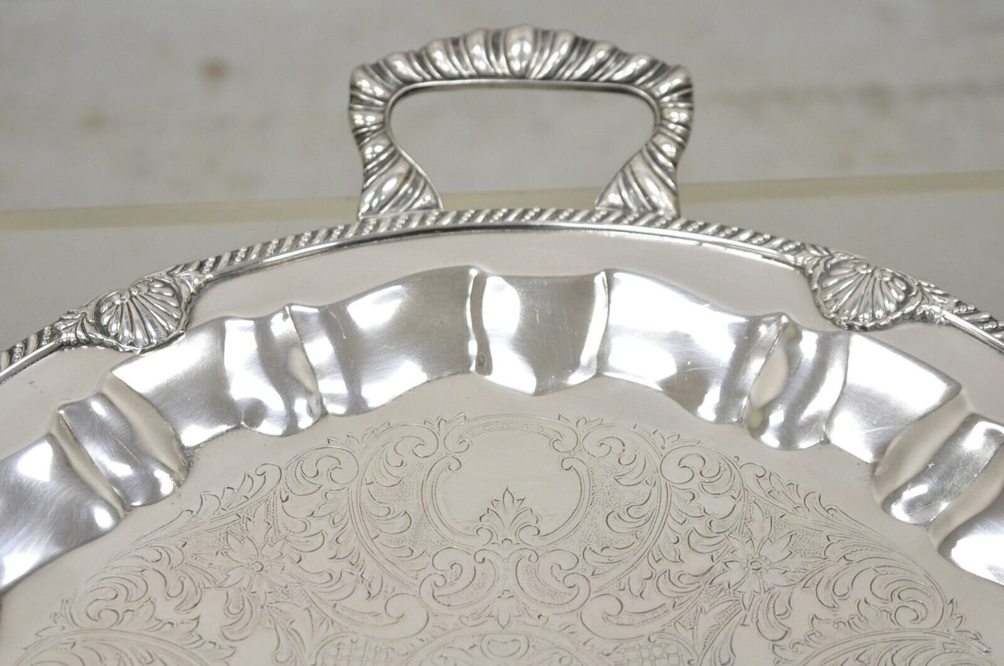 Vintage Federal Silver Co. Silver Plated Large Round Twin Handle Platter Tray