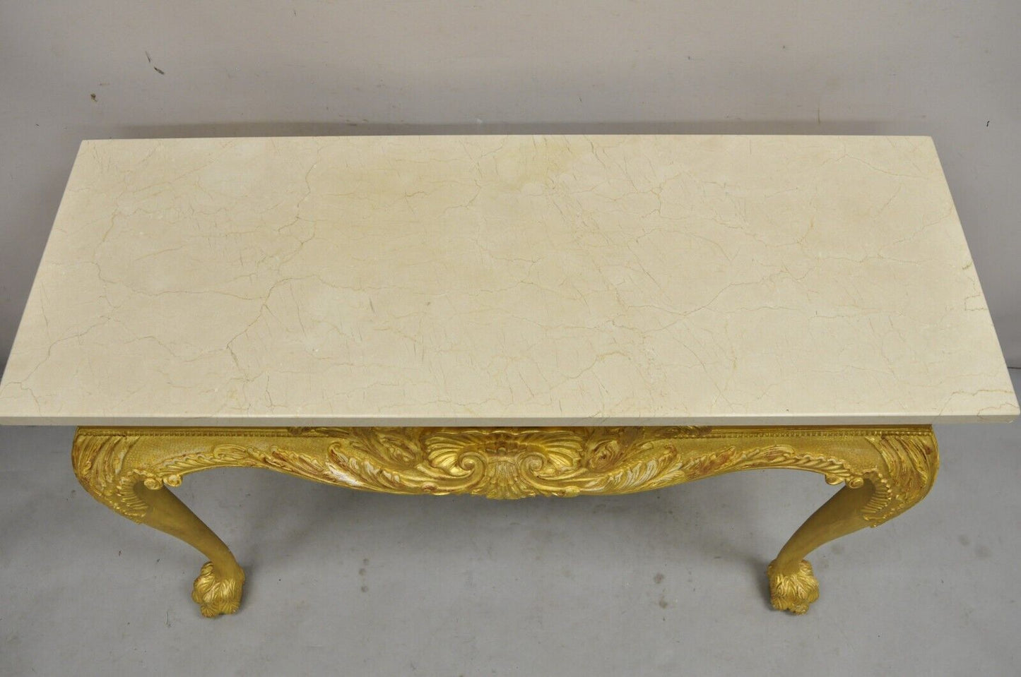 English George II Style Gold Giltwood Shell Carved Paw Foot Console Hall Table