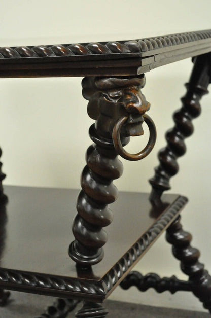 19th C. Merklen Bros. Victorian Barley Twist Figural Mahogany Parlor Lamp Table