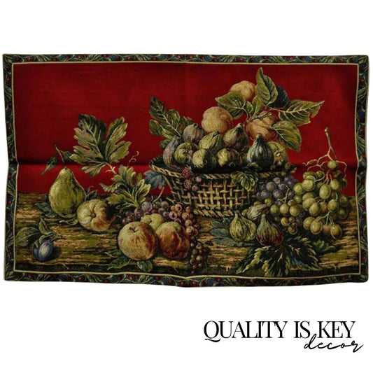 42" x 26" French Wall Hanging Tapestry Jacquard Aubusson Fruit Still Life Red