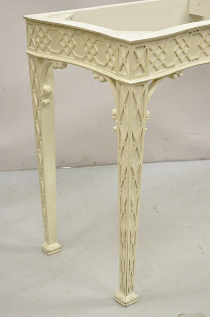 George III Chippendale Style Serpentine Fretwork White Console Hall Table Base