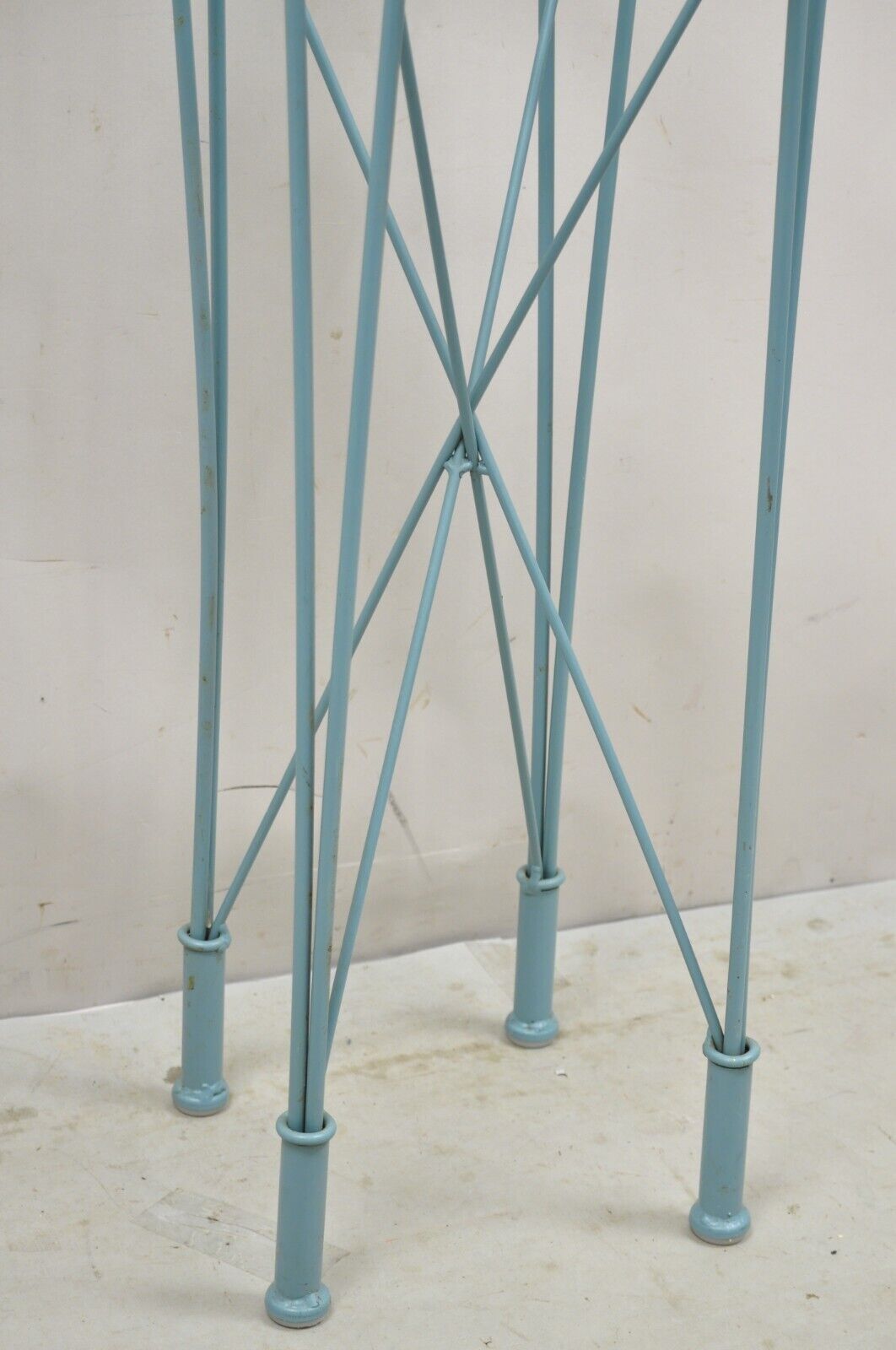 Modern Directoire Style Blue Skyscraper Glass Top Pedestal Stand Side Table