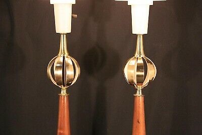 Pair of Vintage Mid Century Modern Lightolier Brass Orb Lamp Gerald Thurston