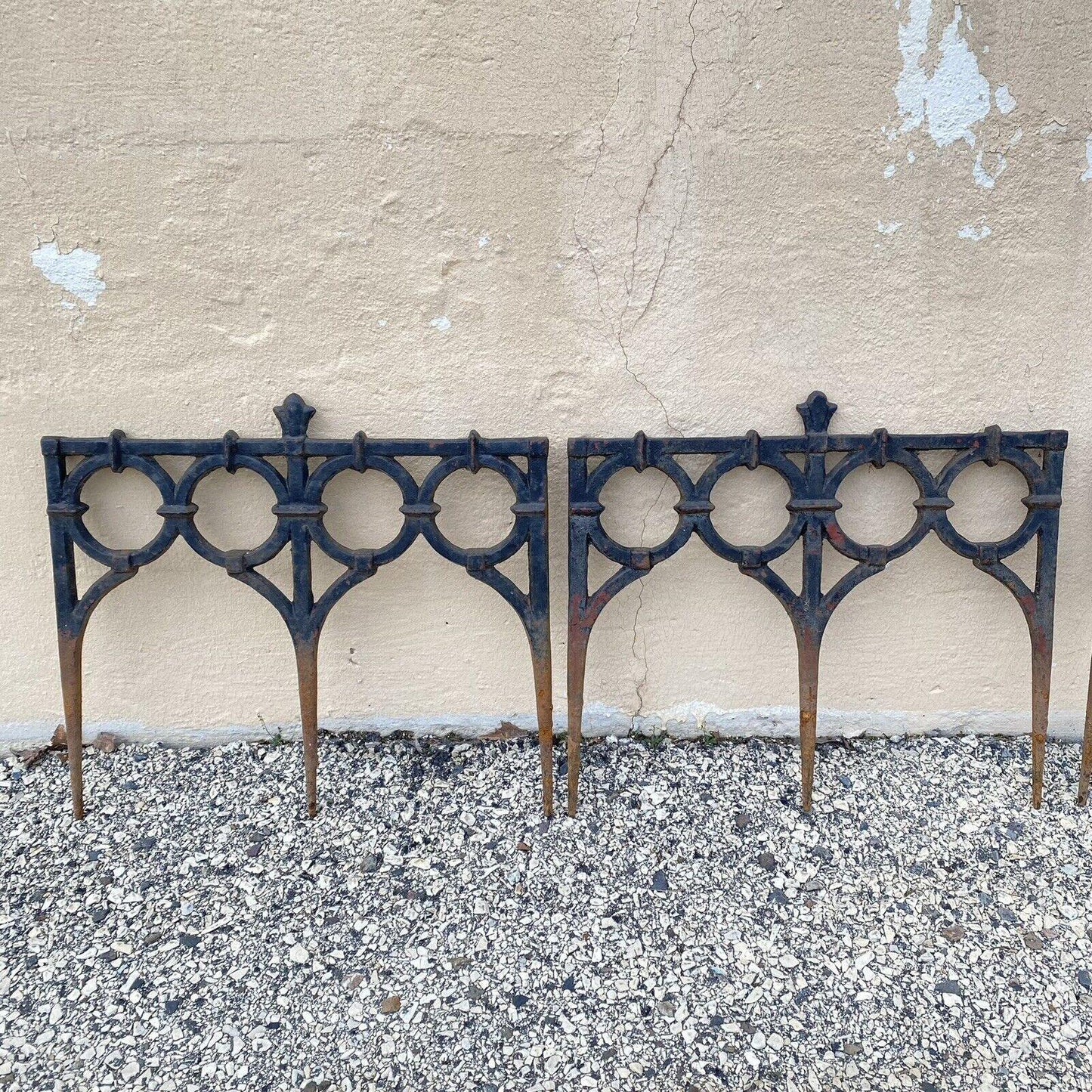 Antique French Victorian Cast Iron Outdoor Garden Fence Edge Edging - Set of 8