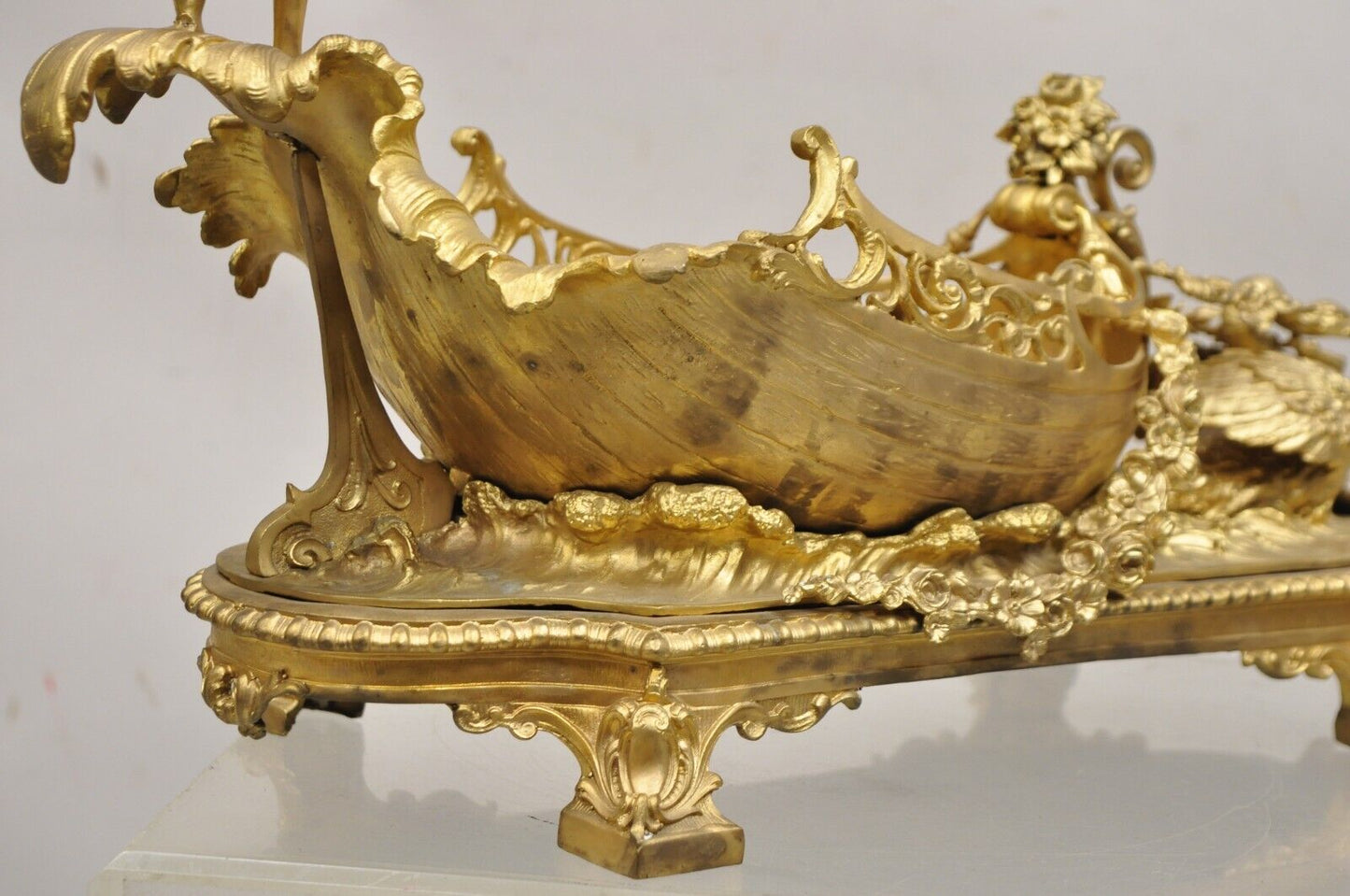 French Louis XV Style Gold Gilt Bronze Figural Centerpiece Bowl Sculpture