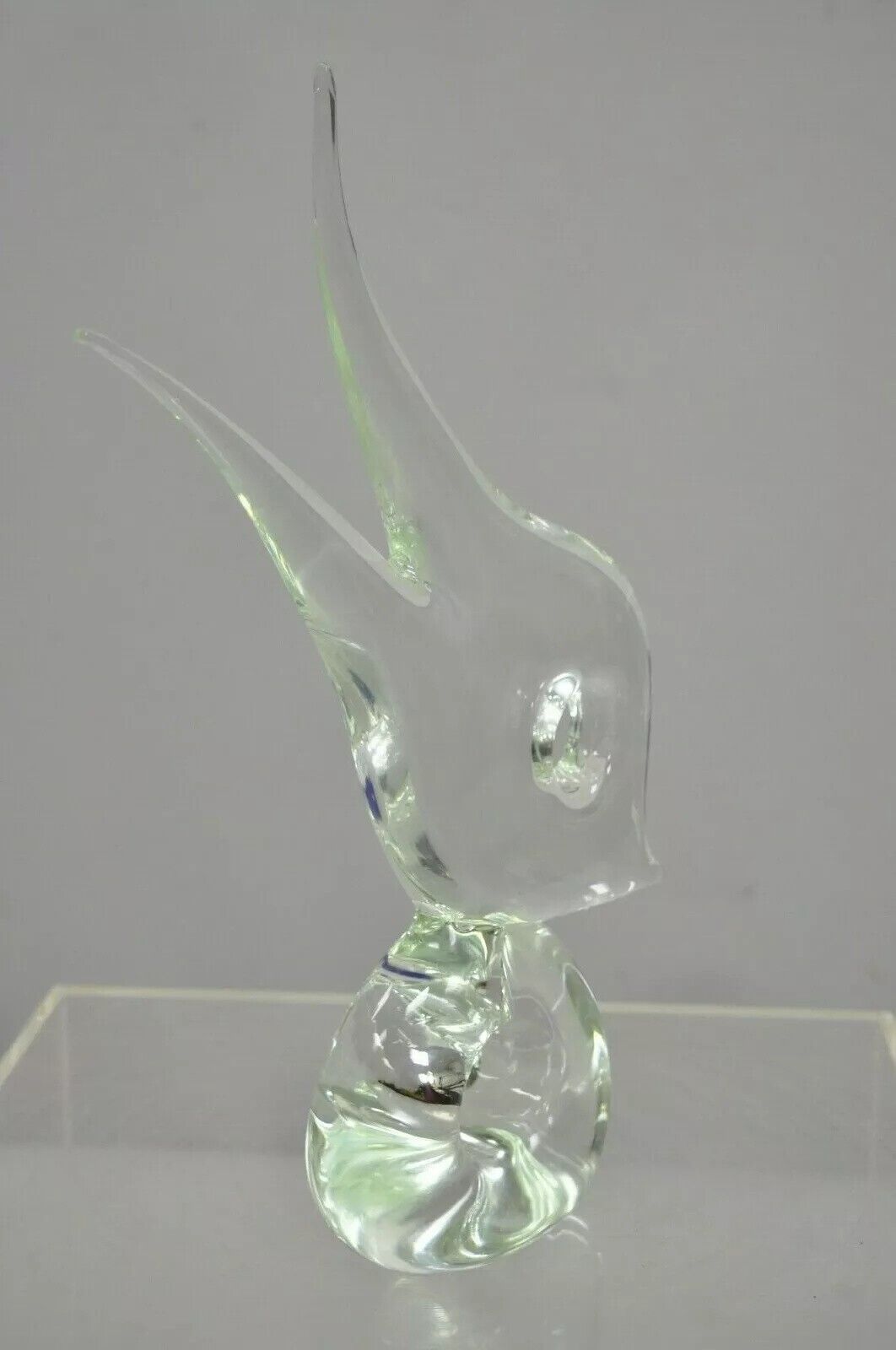 Vintage Italian Crystal Glass 16" Abstract Fish Sculpture Statue Signed to Base