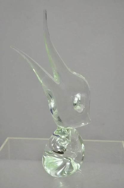 Vintage Italian Crystal Glass 16" Abstract Fish Sculpture Statue Signed to Base