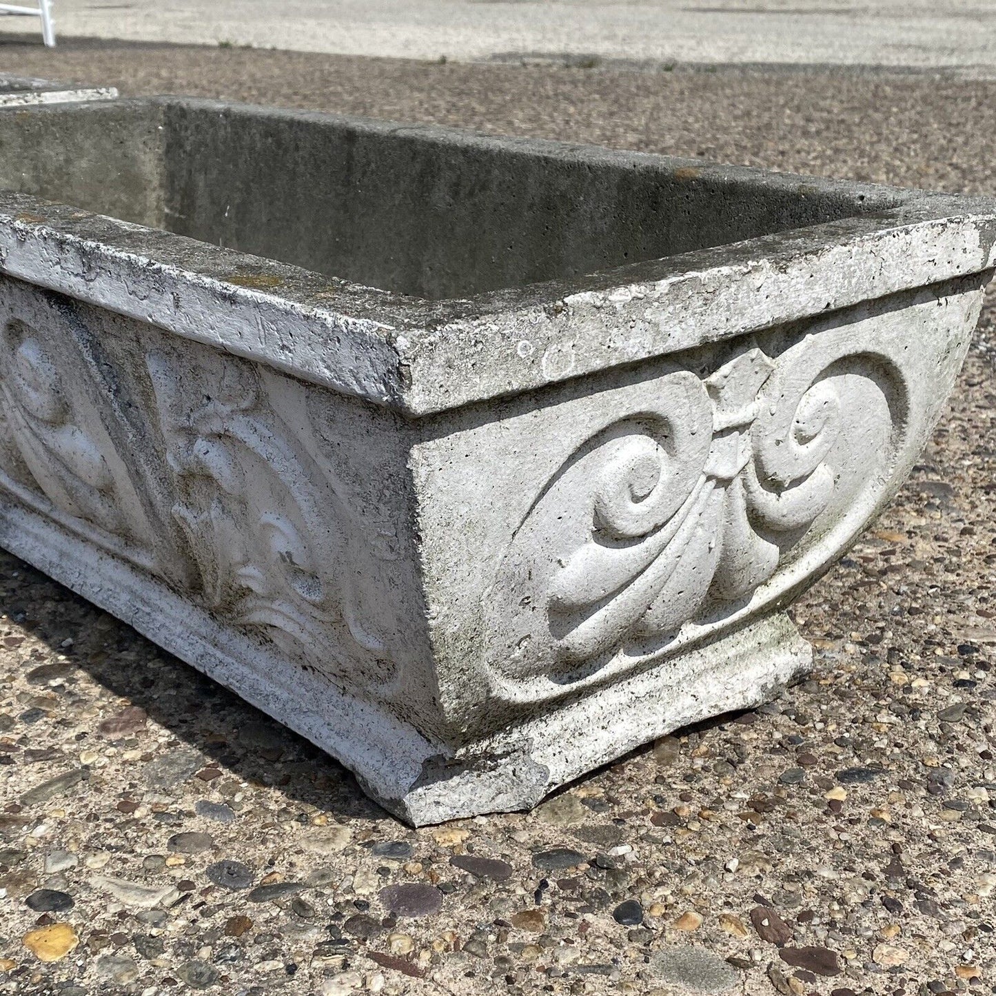 Vintage French Fleur De Lis Rectangular Cement Outdoor Garden Planter - a Pair