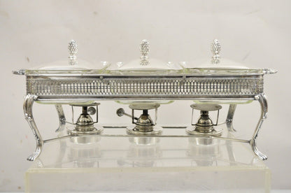 Vintage Sheffield Silver Co Silver Plated 3 Burner Warming Triple Chafing Dish