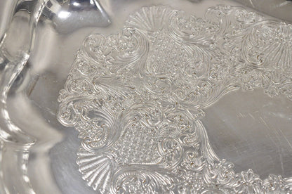 Vintage English Victorian Oval Silver Plated Ornate Scalloped Trinket Dish Tray